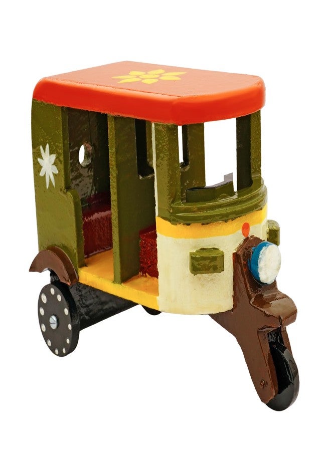Toolart® Wooden Handcrafted Hand-Painted Auto Rickshaw Toy for Kids | Traditional Push & Pull Wooden Toy Showpiece | Best Birthday Return Gift (Small_Auto_Parent) (04r) - Image 4